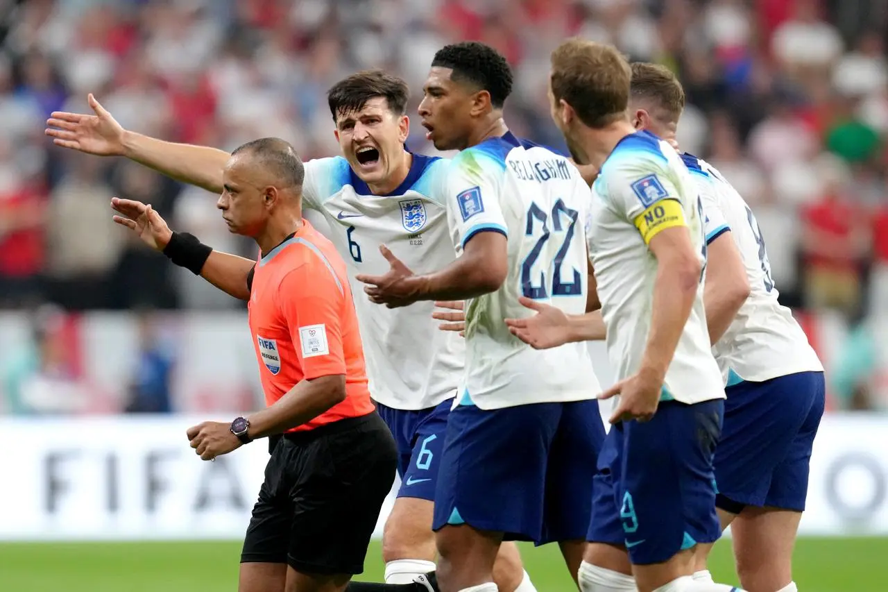 England v France referee Wilton Sampaio (left)