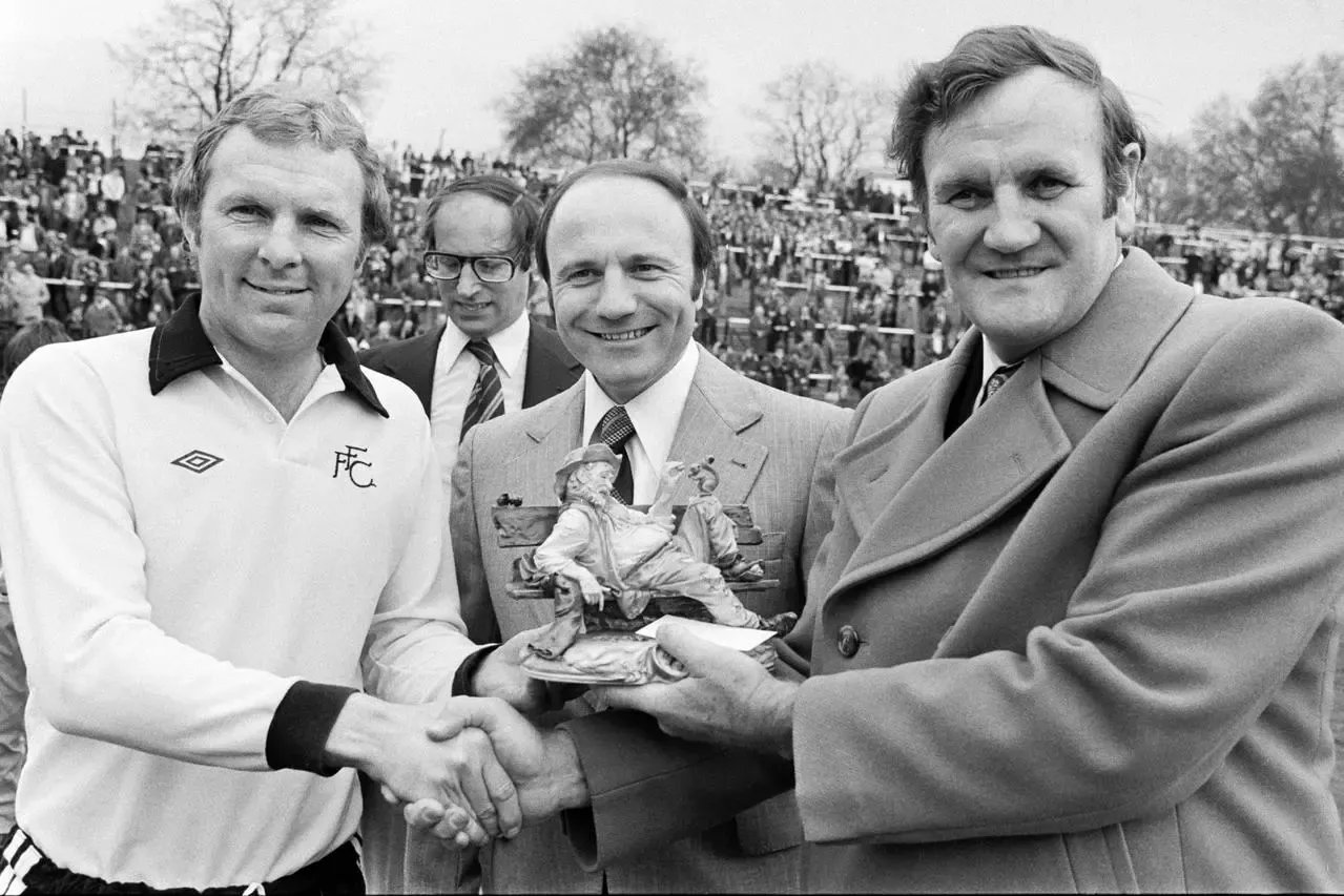 Former England captain Bobby Moore (left) with  Don Revie (right) and George Cohen (centre)