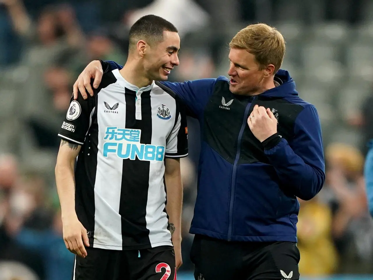 Newcastle’s Miguel Almiron and manager Eddie Howe