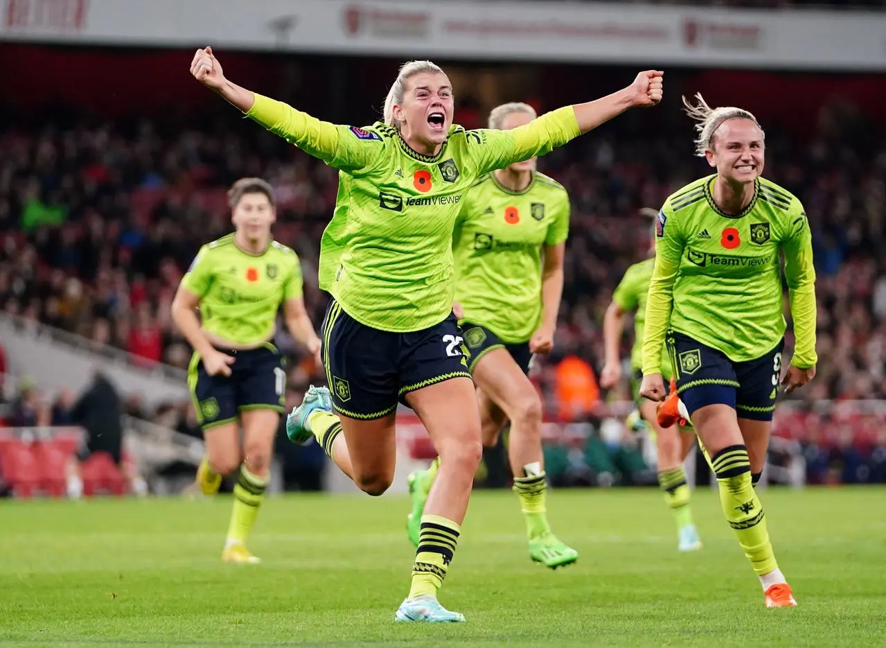 Alessia Russo celebrates scoring for Manchester United against Arsenal in November