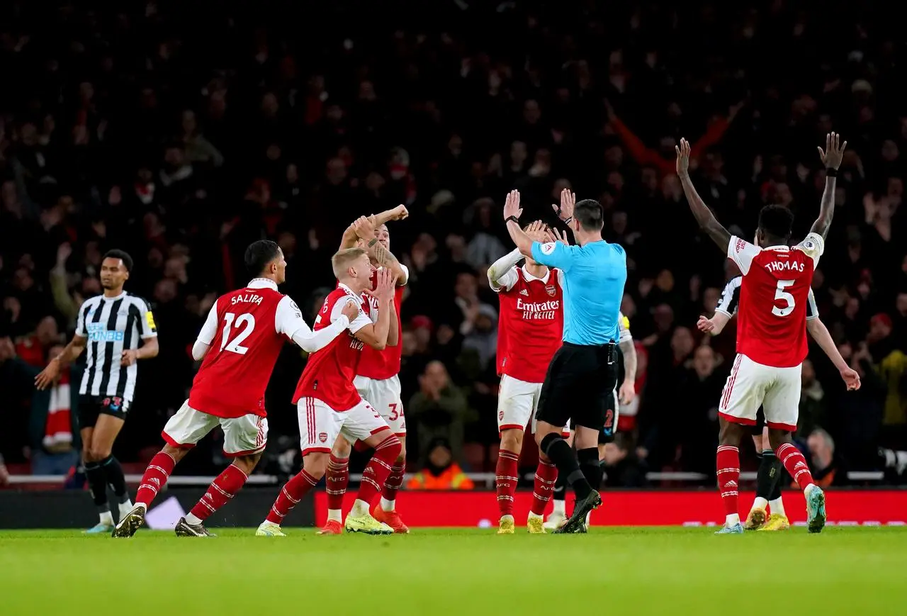 Arsenal appeals for a late penalty were turned down (Adam Davy/PA)