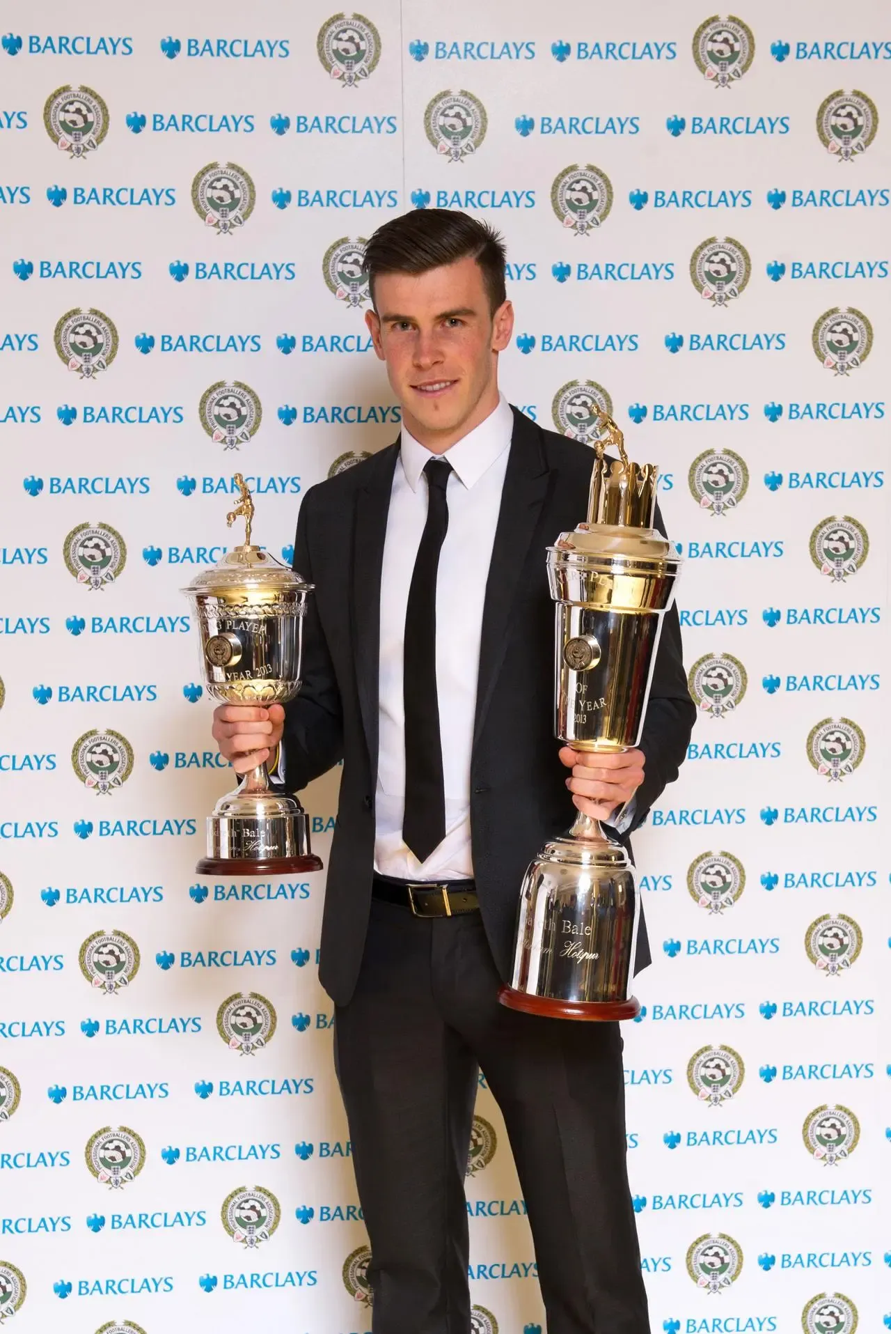 Gareth Bale with the PFA Player of the Year and Young Player of the Year awards in 2013 