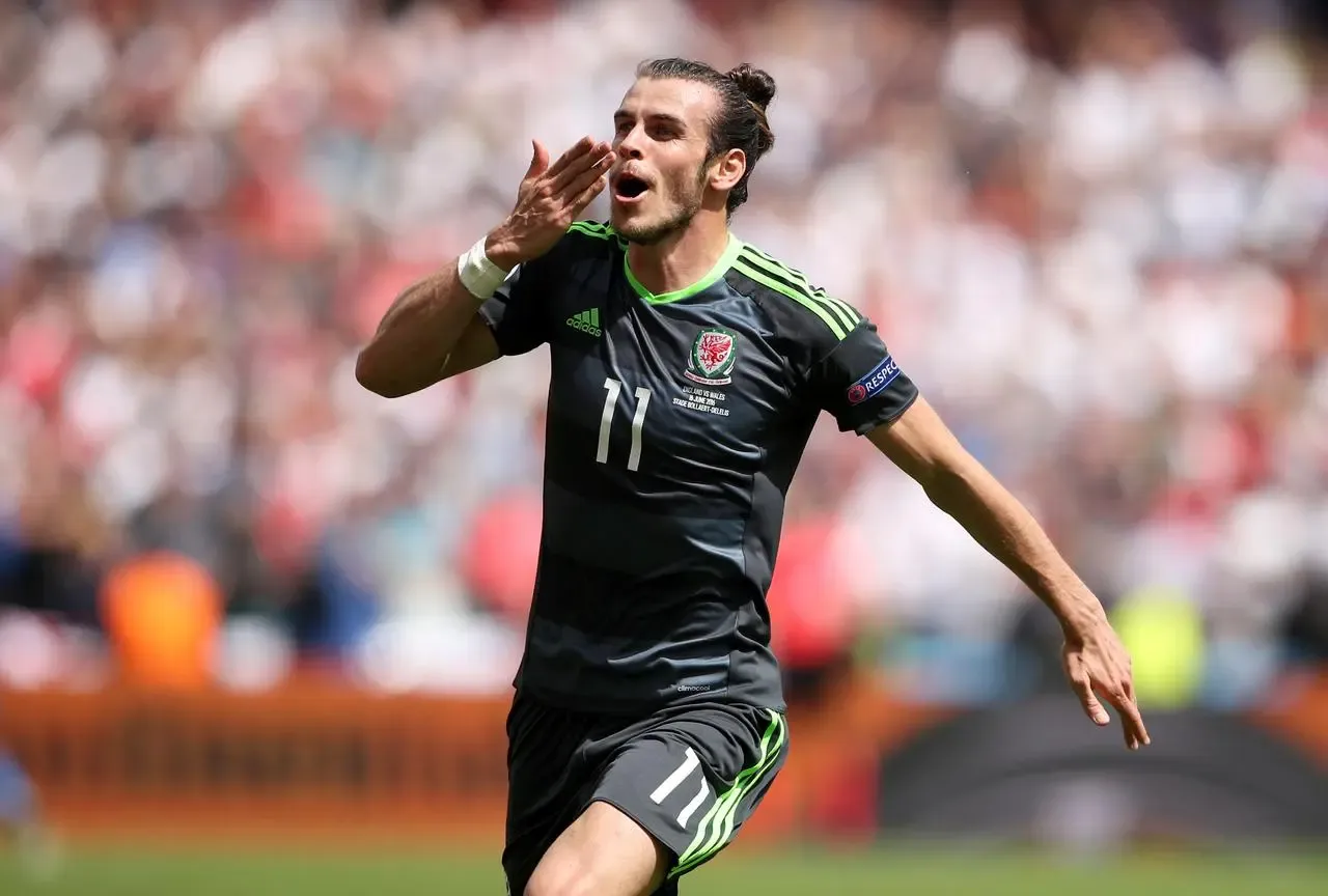 Gareth Bale celebrates scoring for Wales against England at Euro 2016 