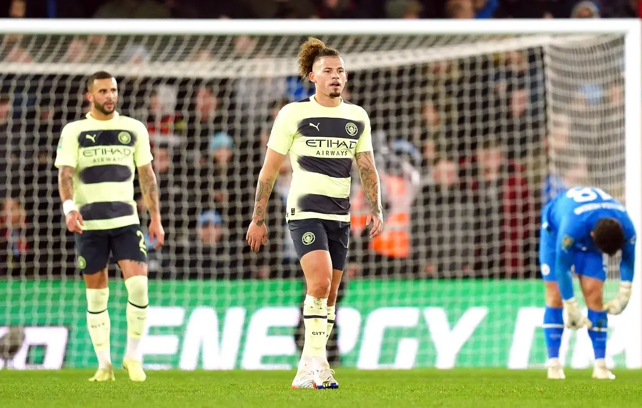 Kalvin Phillips shows his disappointment during Manchester City's loss at Southampton