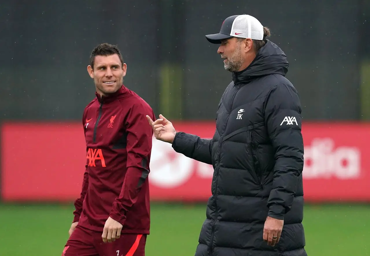 Liverpool manager Jurgen Klopp and James Milner 