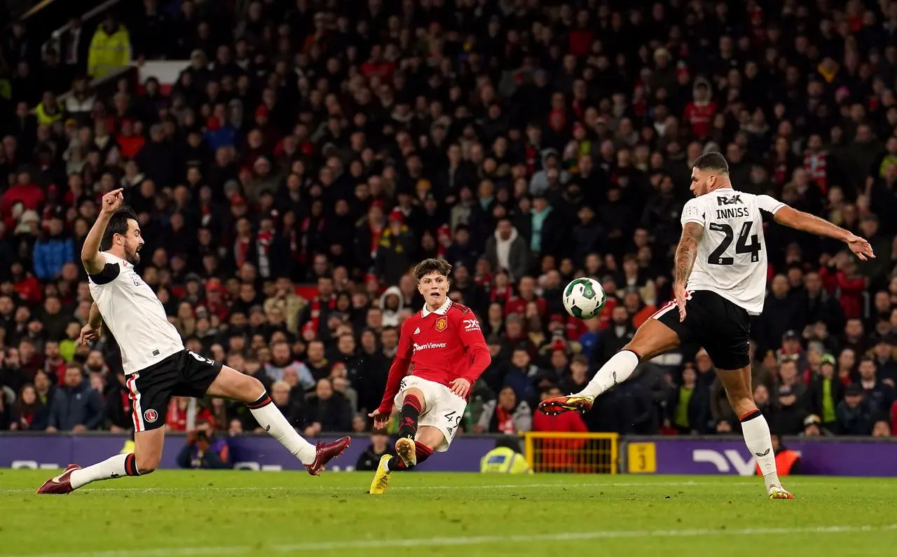 Manchester United’s Alejandro Garnacho shoots during the Carabao Cup match against Charlton