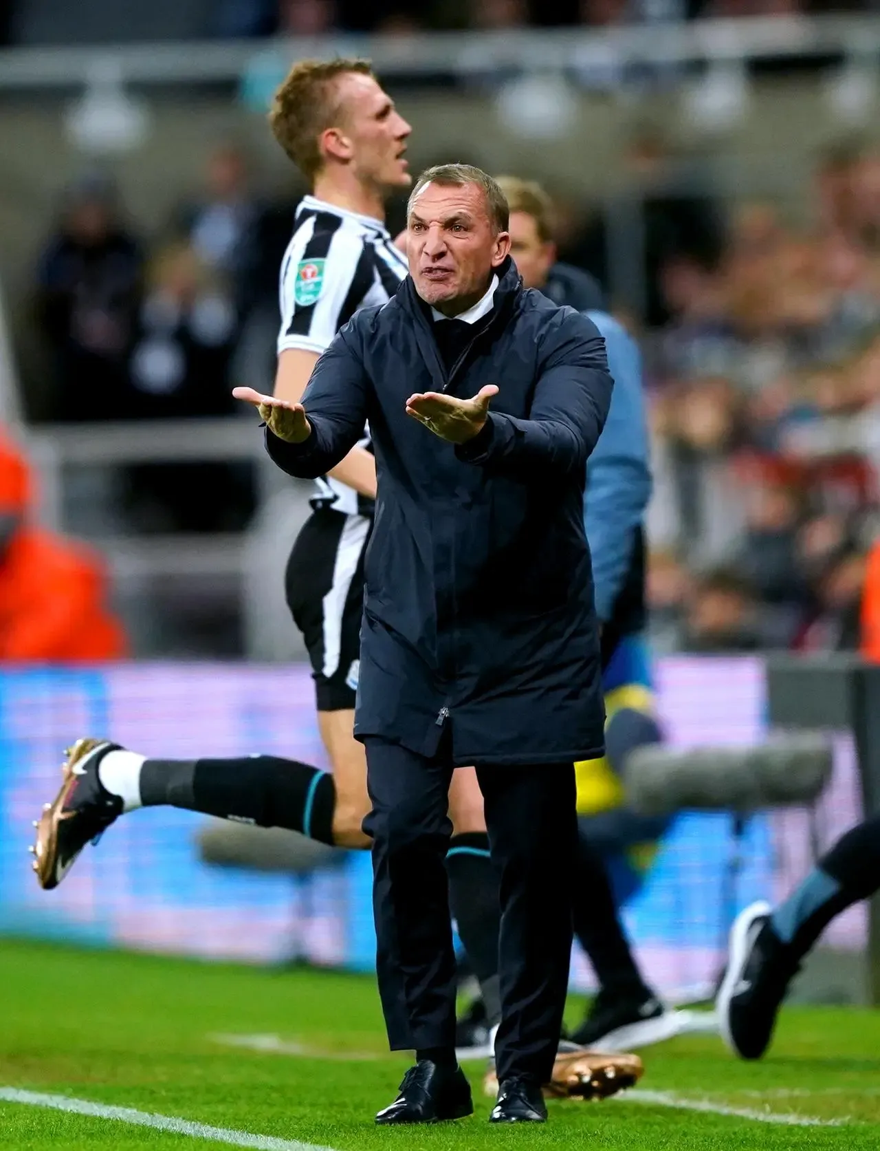 Brendan Rodgers gestures to his players