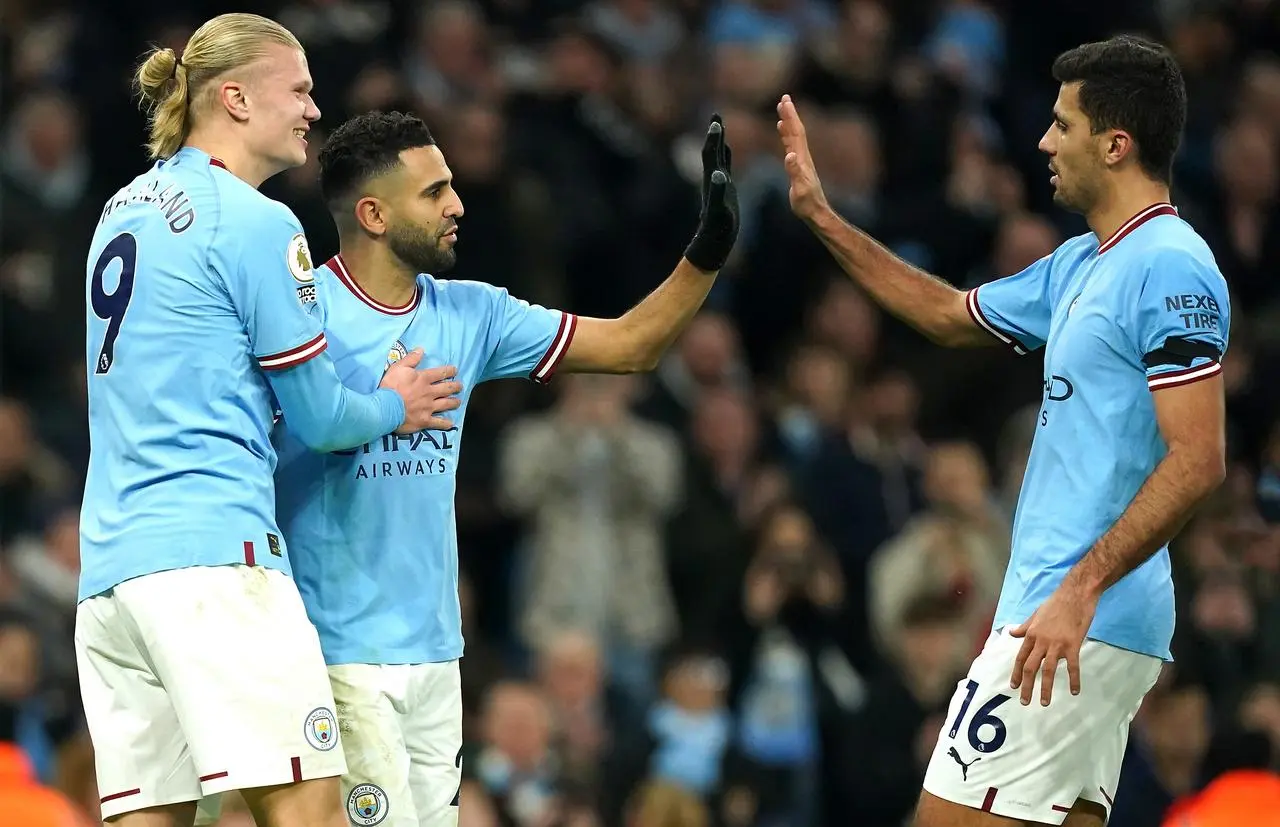 Manchester City celebrate against Aston Villa