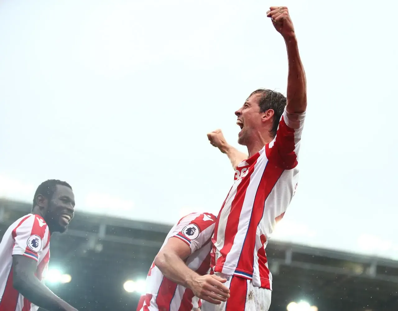 Peter Crouch celebrates a goal for Stoke