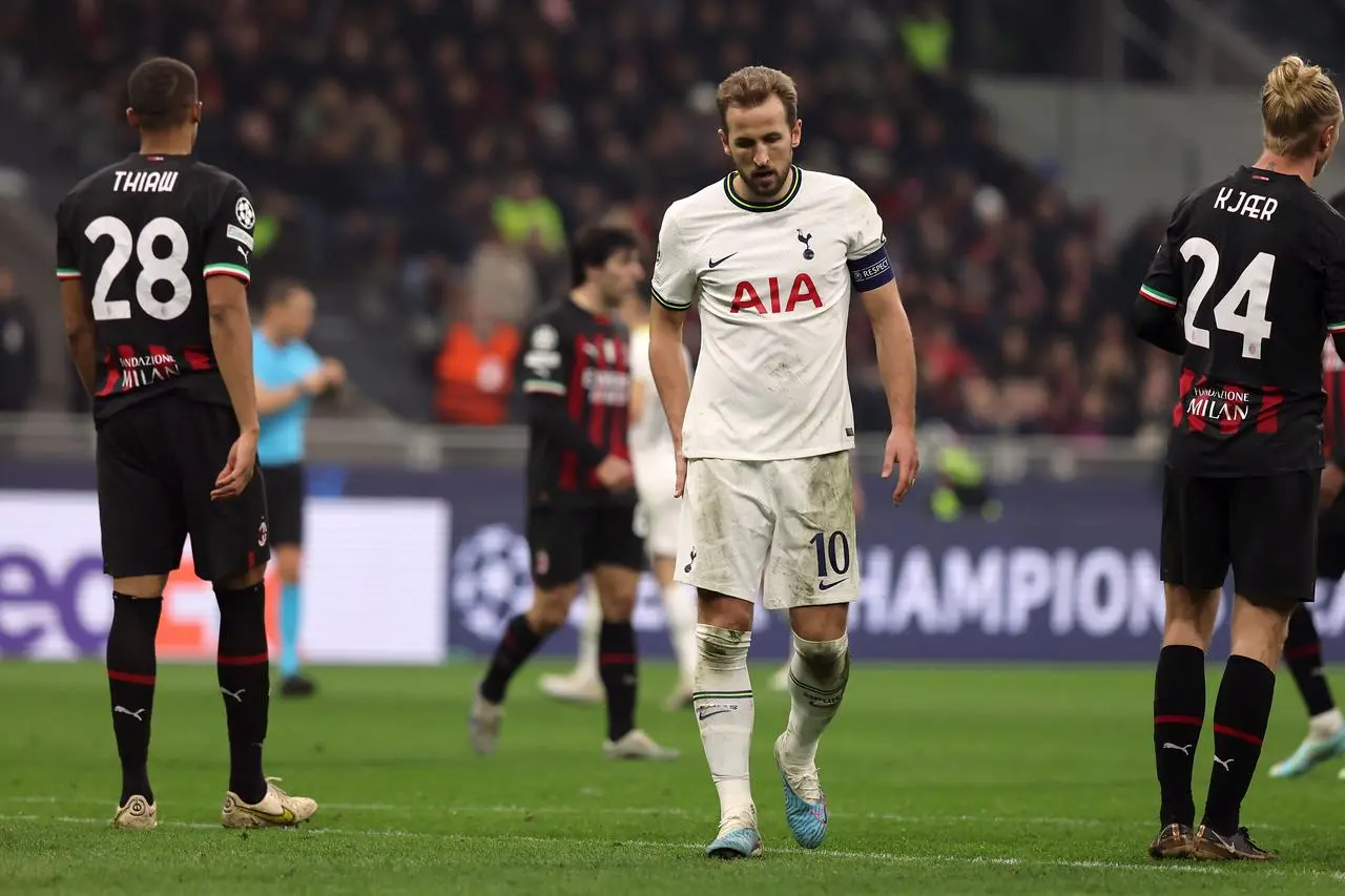 Harry Kane looks despondent during defeat to AC Milan