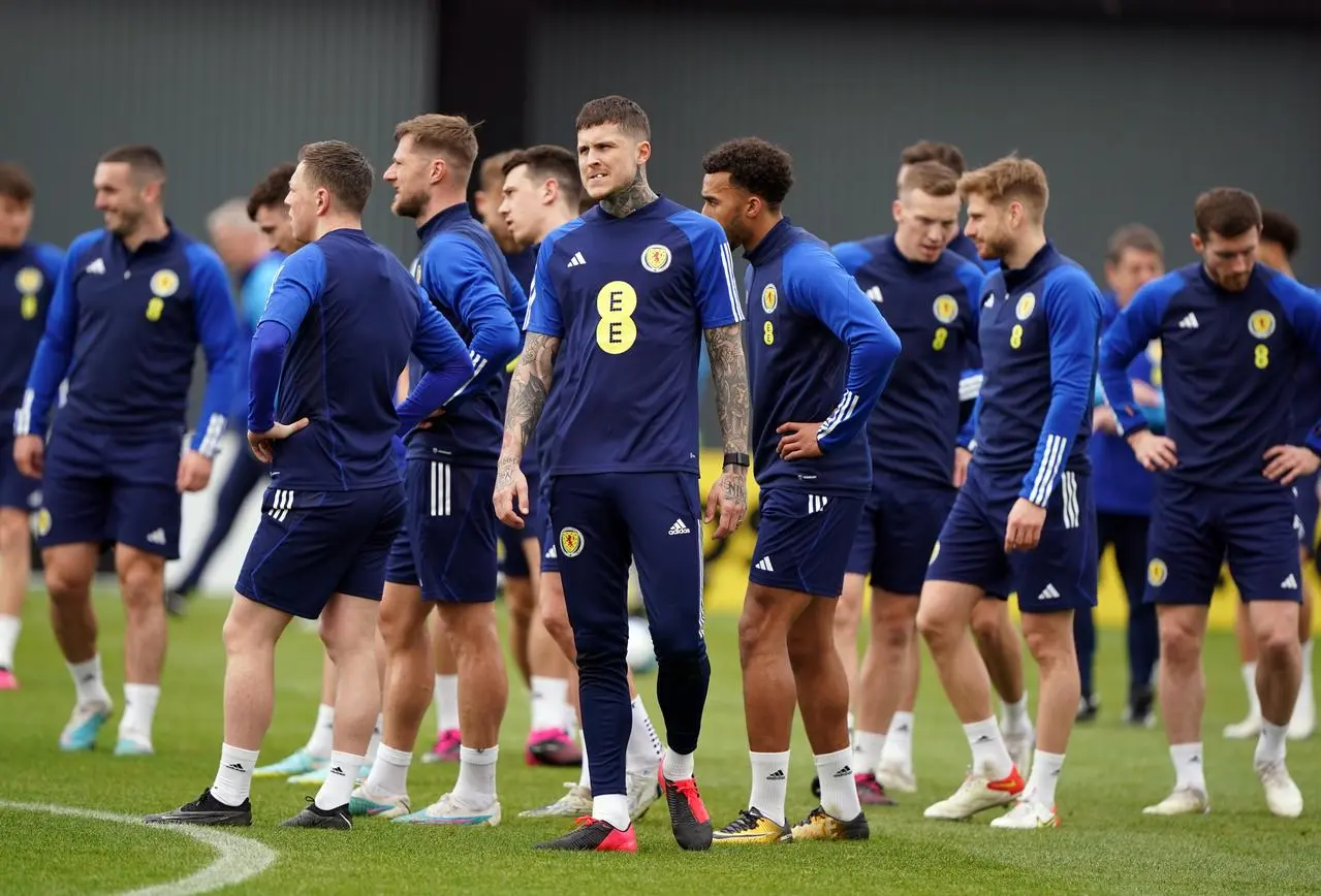 Lyndon Dykes trains with Scotland ahead of their Euro 2024 qualifiers 