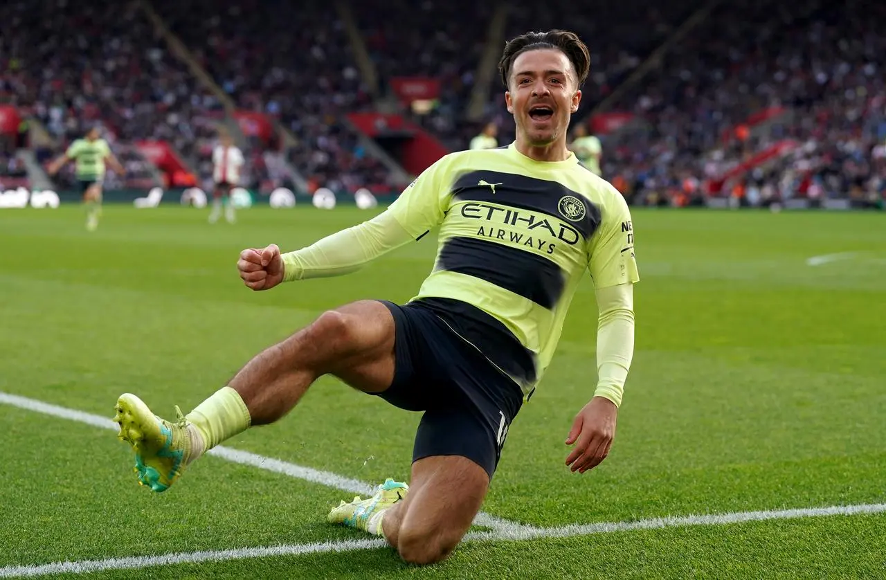 Jack Grealish celebrates after scoring City's second goal