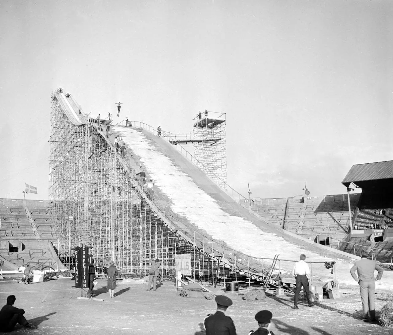 Wembley was the unlikely venue for a Winter Sports Exhibition in the summer of 1961, with a mesh of scaffolding replacing the customary mountain for a ski jump