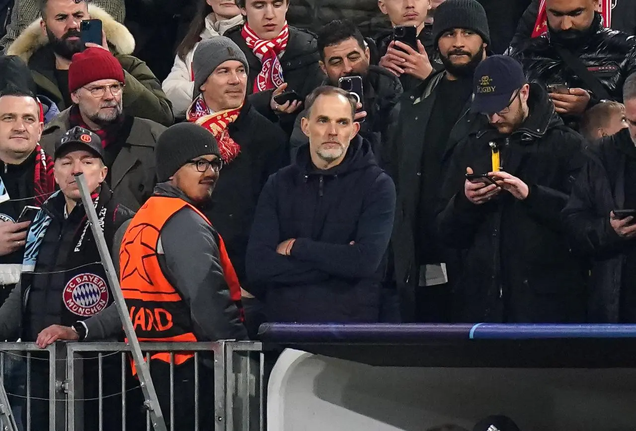 Bayern Munich manager Thomas Tuchel, centre, was sent off late on 