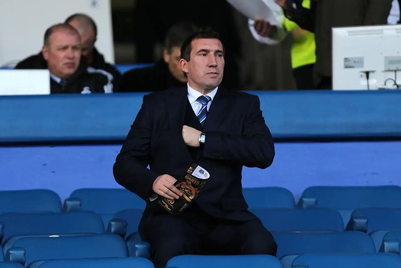 Alan Stubbs in the stands at Goodison Park (Peter Byrne/PA)