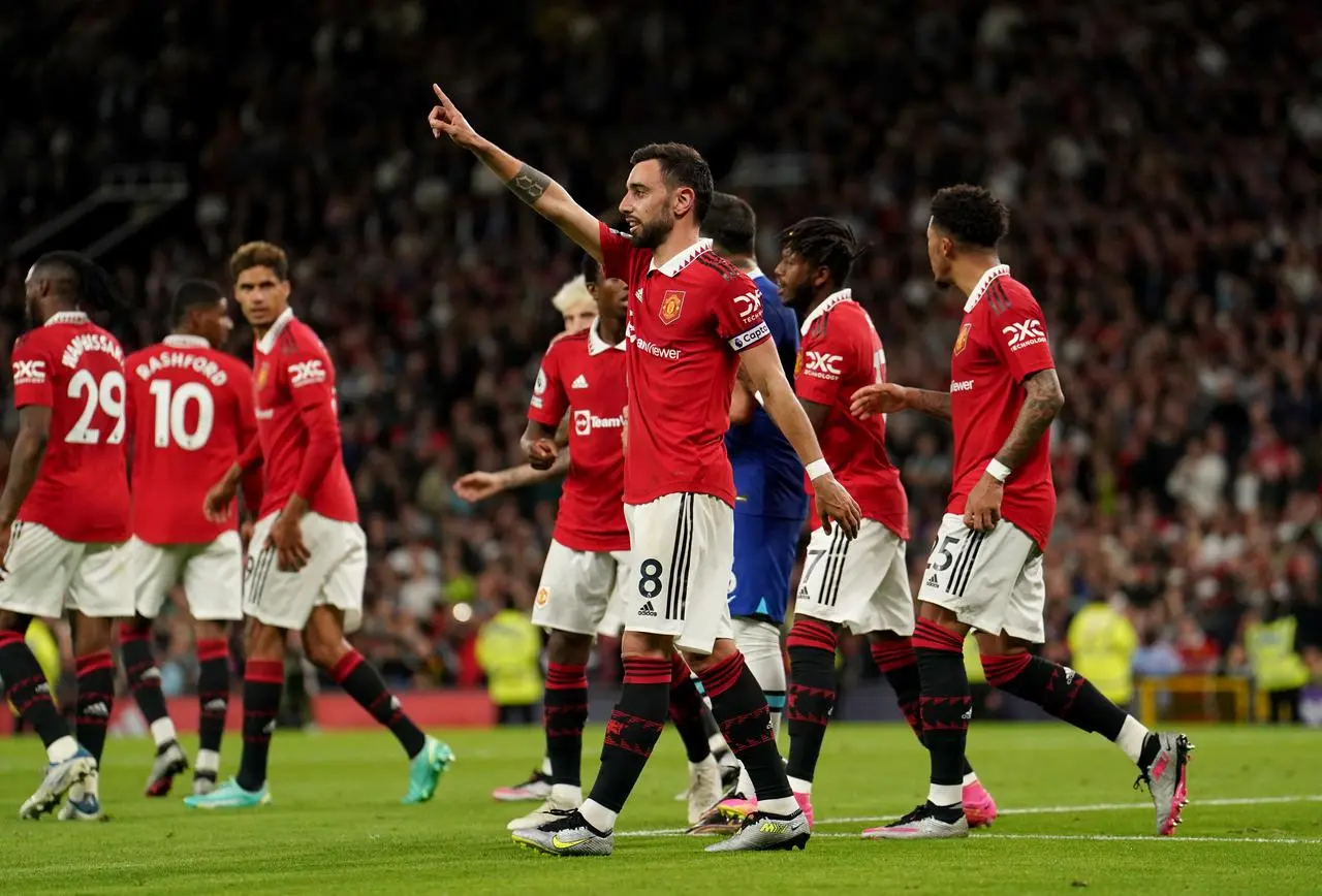 Bruno Fernandes celebrates scoring United's third from the spot on Thursday 