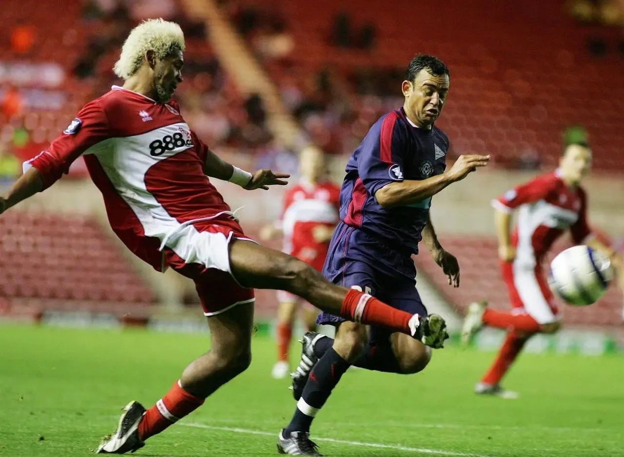 Abel Xavier (left) failed a drugs test after a Middlesbrough UEFA Cup match in 2005 