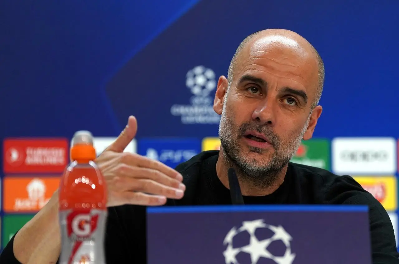 Pep Guardiola at a Champions League press conference