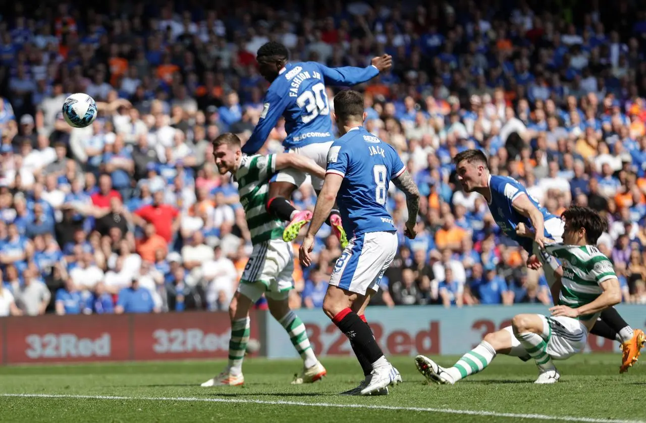 John Souttar, second right, heads Rangers 2-0 up 