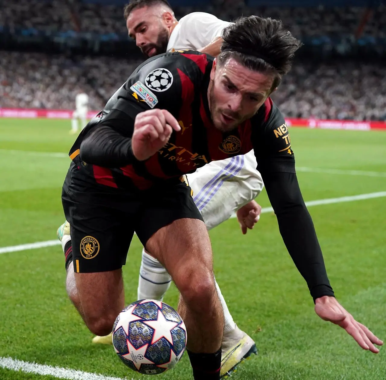 Dani Carvajal clashes with Jack Grealish