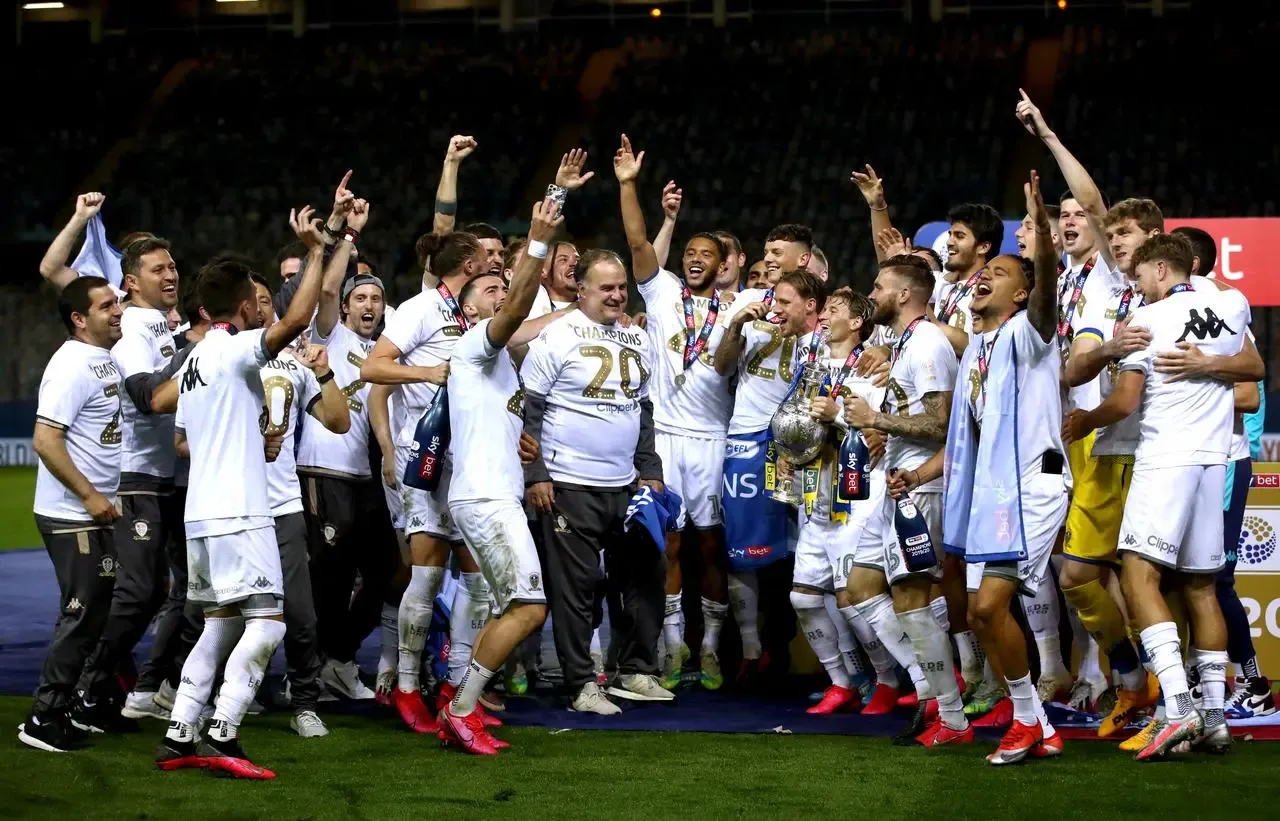 Leeds ended their 16-year Premier League exile under former head coach Marcelo Bielsa, centre, in 2020 