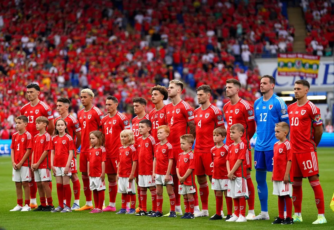 Wales players line up