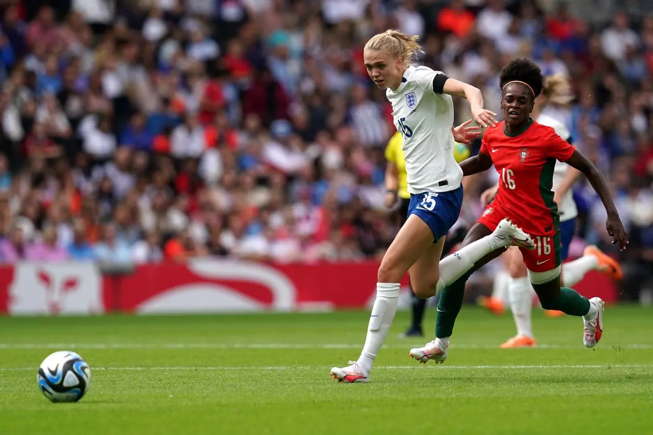 Esme Morgan in action for England against Portugal (Martin Rickett/PA)