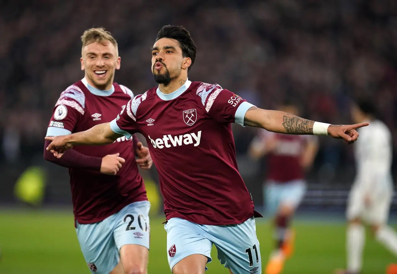 Lucas Paqueta celebrates scoring for West Ham