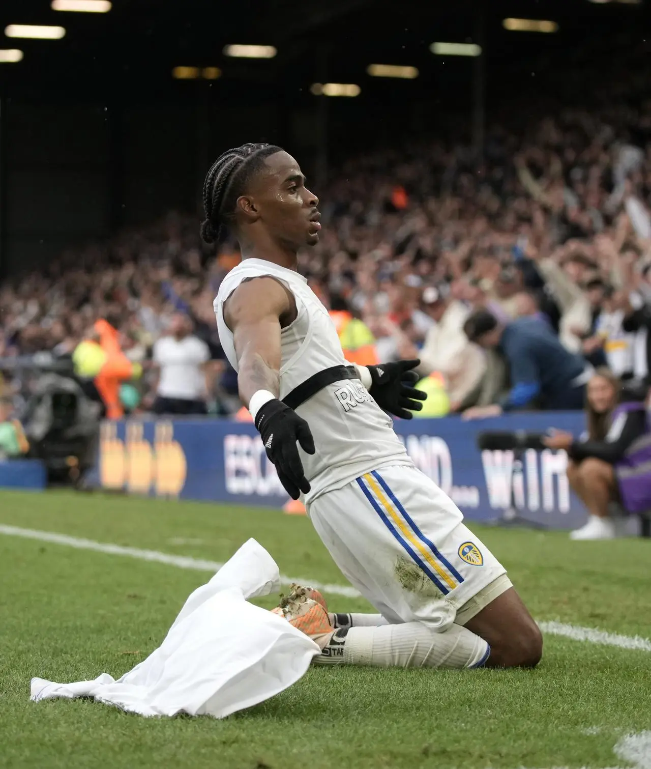 Crysencio Summerville celebrates his equaliser against Cardiff