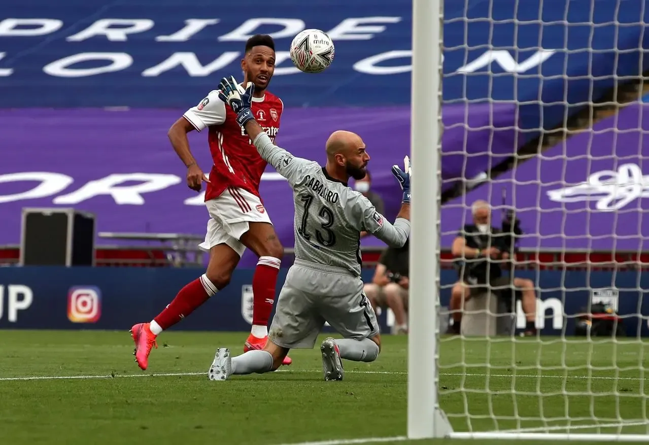 Aubameyang bagged a brace at an empty Wembley Stadium (Adam Davy/PA)