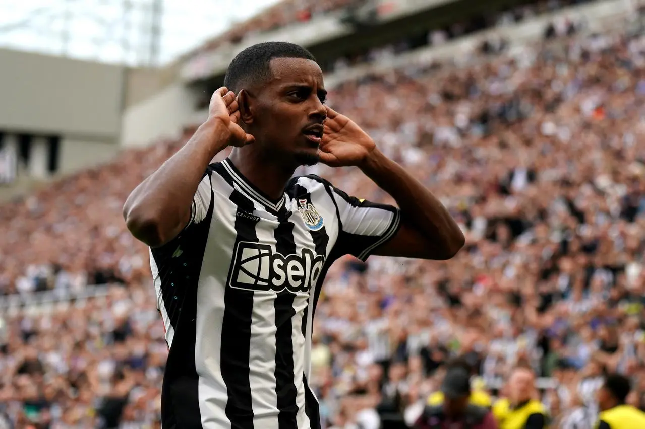 Alexander Isak celebrates his side’s second goal against Aston Villa