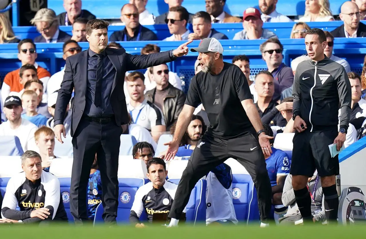 Chelsea manager Mauricio Pochettino (left) drew his opening game against Liverpool 