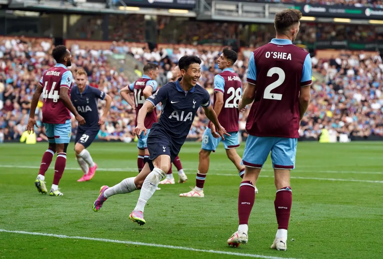 Son Heung-min celebrates scoring his hat-trick against Burnley