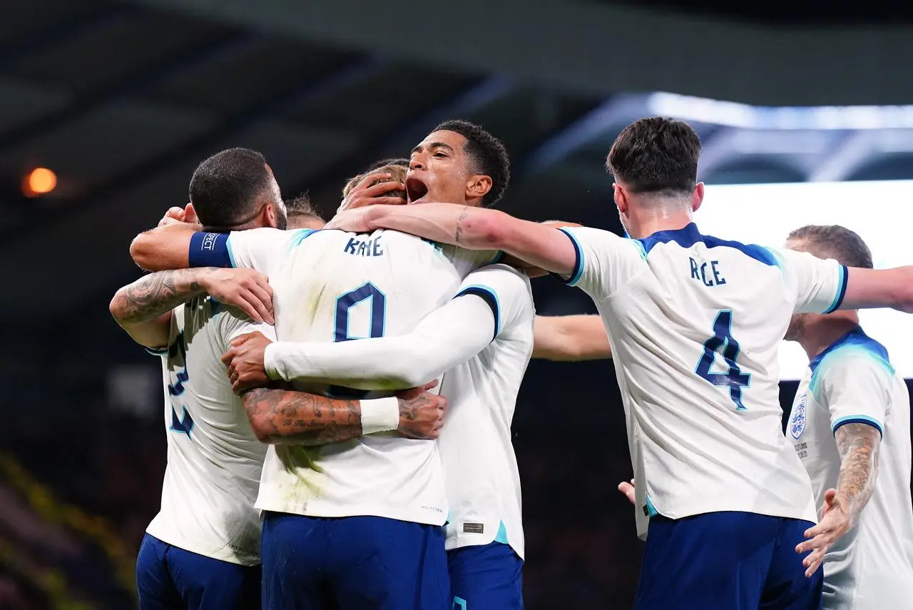 England celebrate Harry Kane's goal against Scotland