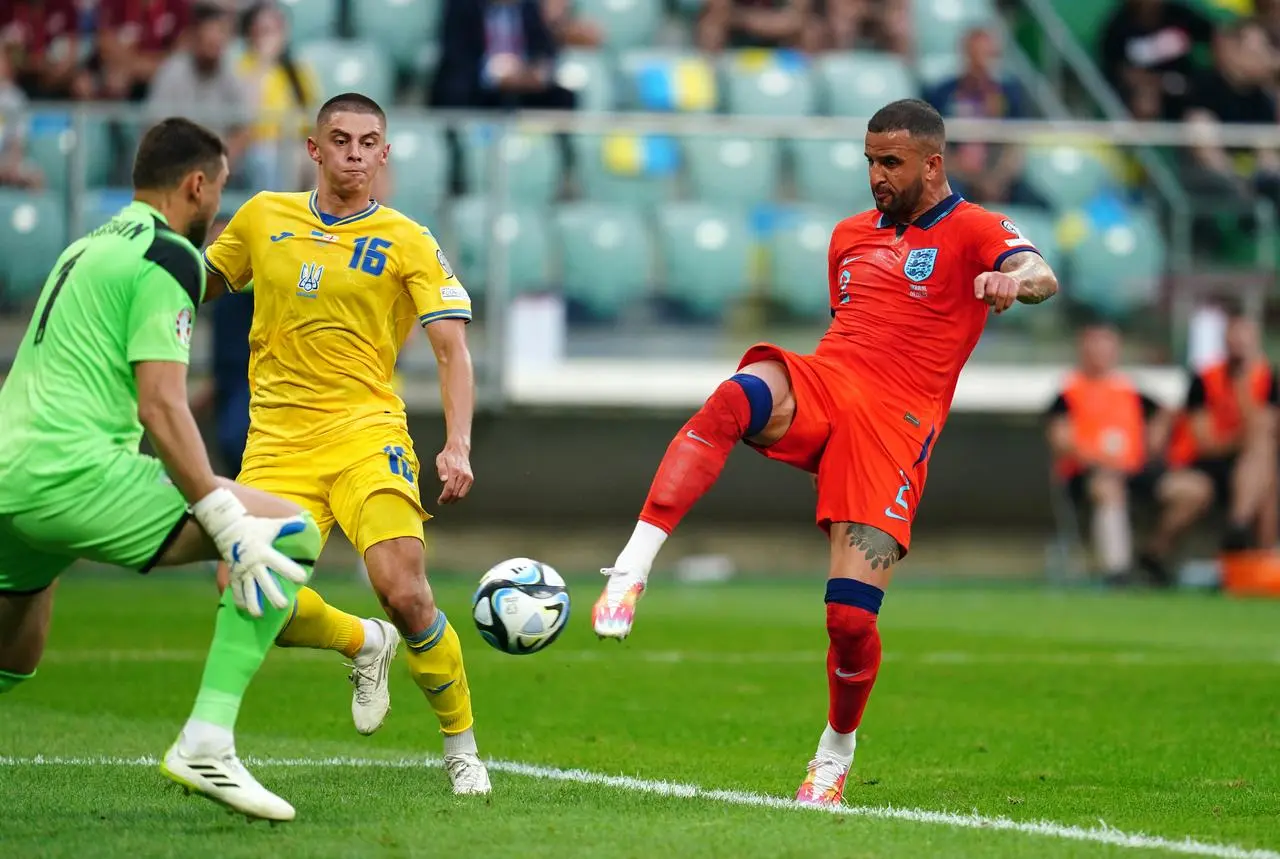 Kyle Walker scores England’s equaliser against Ukraine