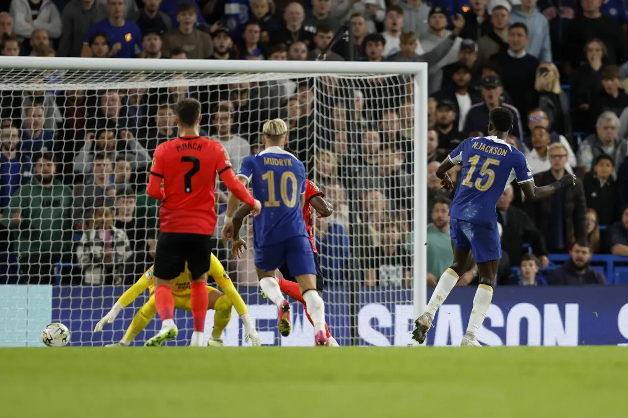 Nicolas Jackson celebrates his winner 