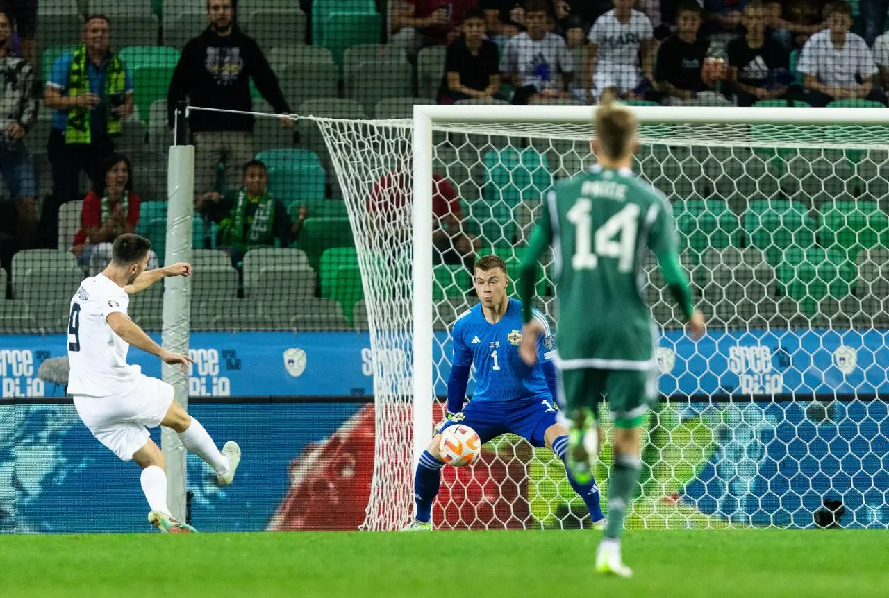 Andraz Sporar (left) gave Slovenia an early lead