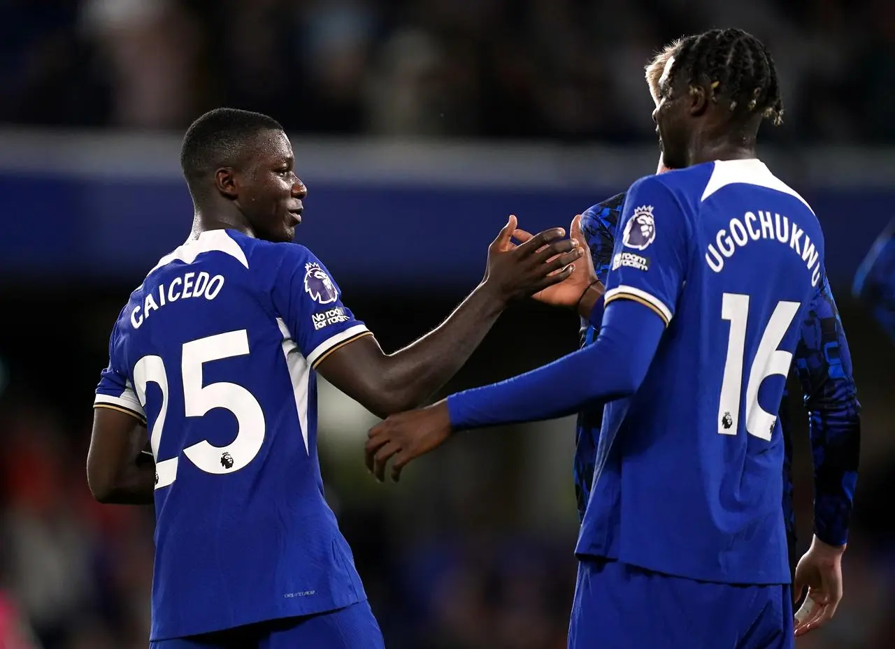 Chelsea's Moises Caicedo, left, and Lesley Ugochukwu