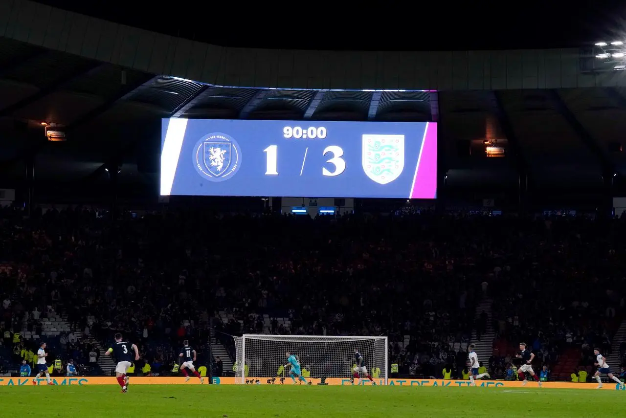 Hampden Park scoreboard during Scotland-England match