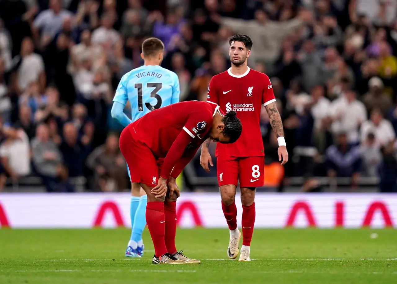 Liverpool lost 2-1 at the Tottenham Hotspur Stadium (John Walton/PA)
