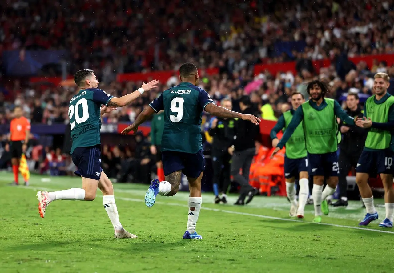 Gabriel Jesus, centre, celebrates his goal with team-mates