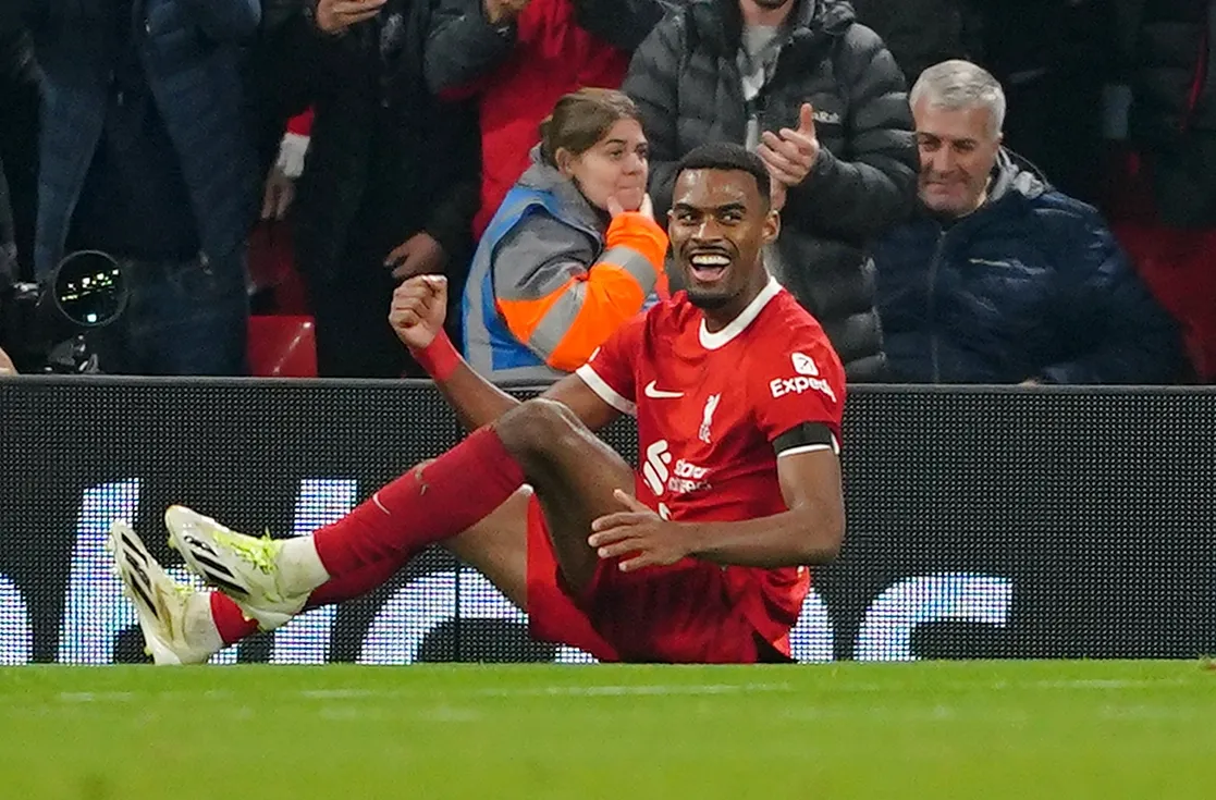 Ryan Gravenberch celebrates for Liverpool