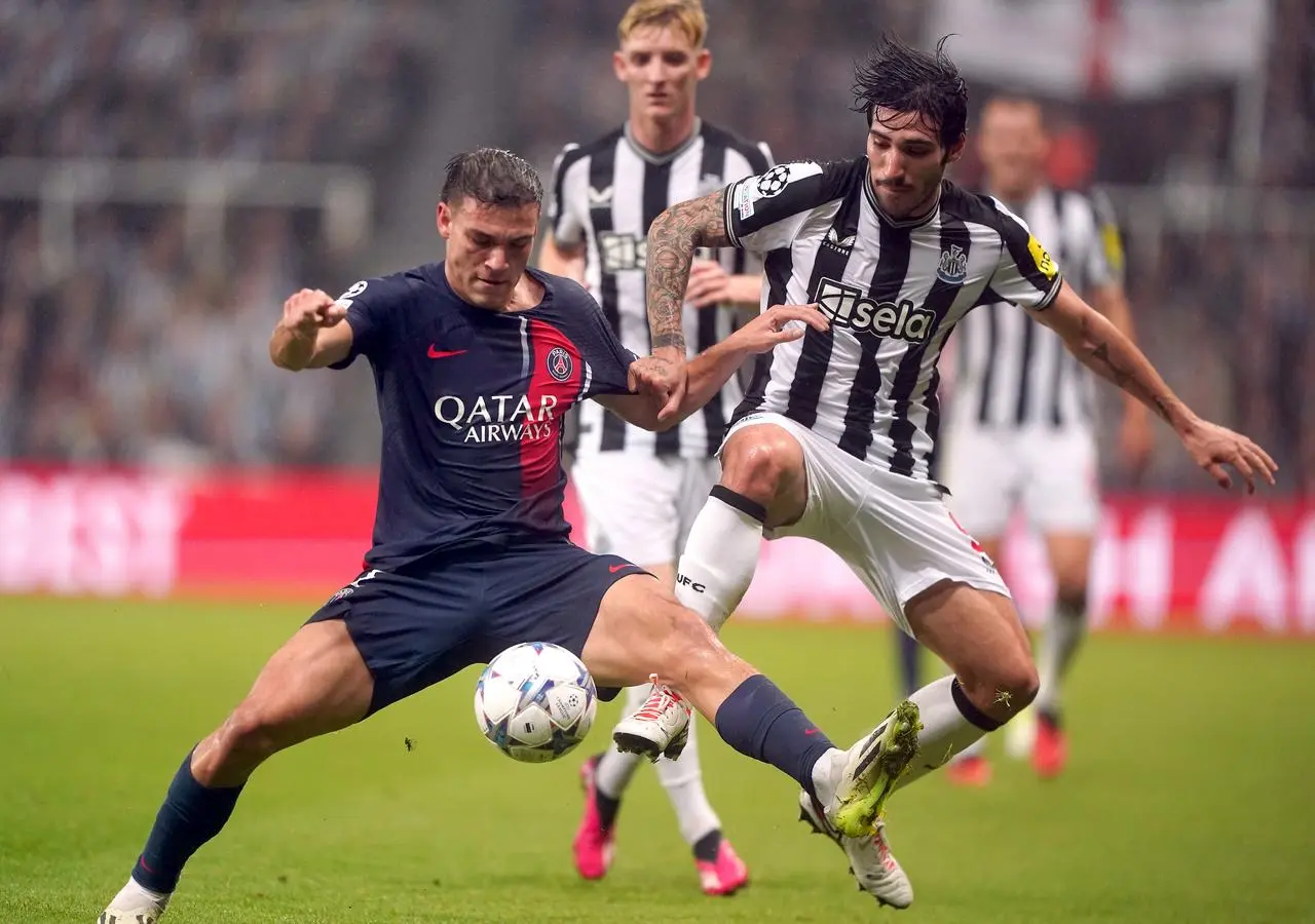 Sandro Tonali, right, joined Newcastle in the summer for £55million