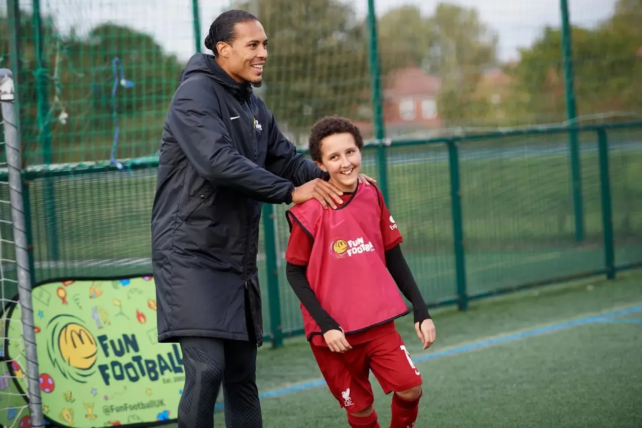 Virgil Van Dijk at a McDonald’s Fun Football session 