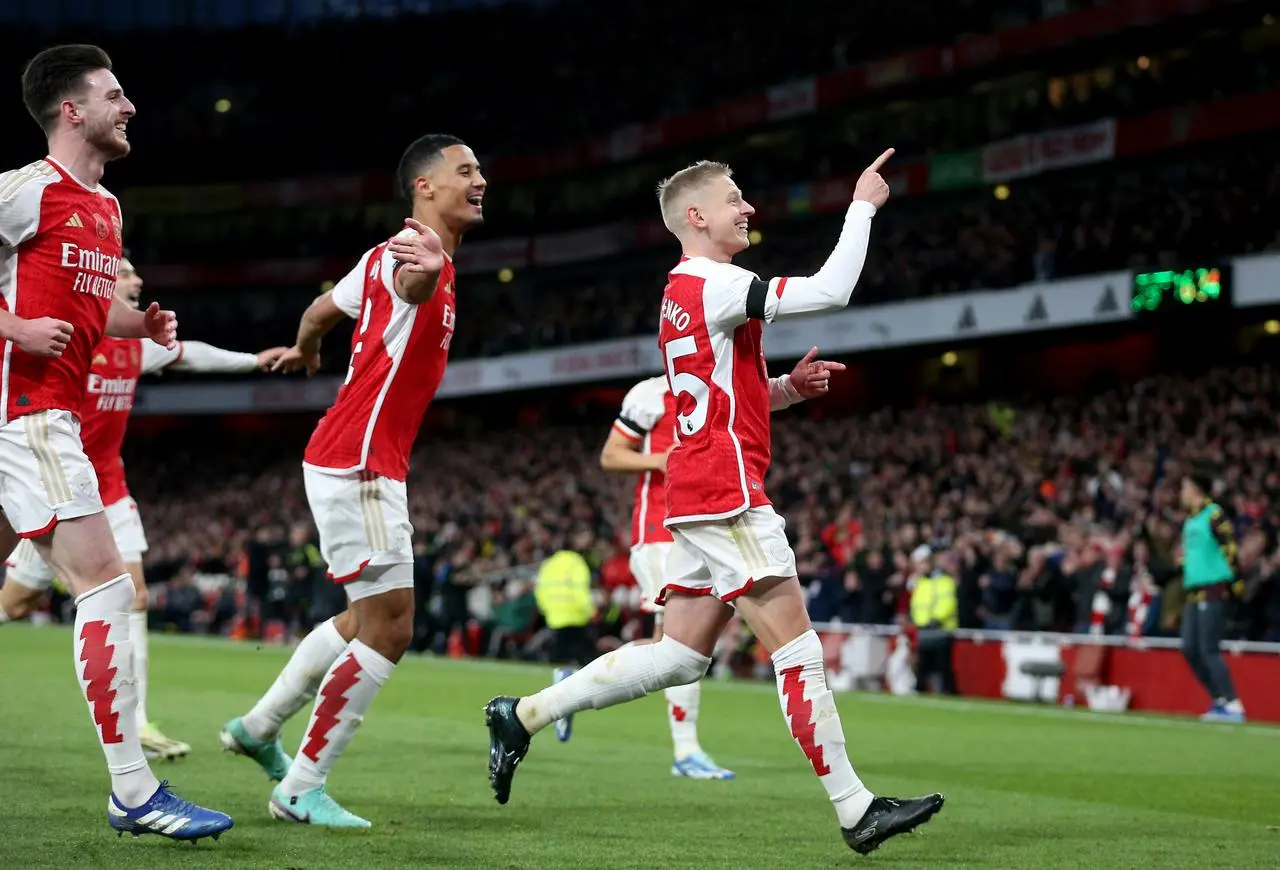 Arsenal’s Oleksandr Zinchenko (right) scored a fine third goal in the win over Burnley