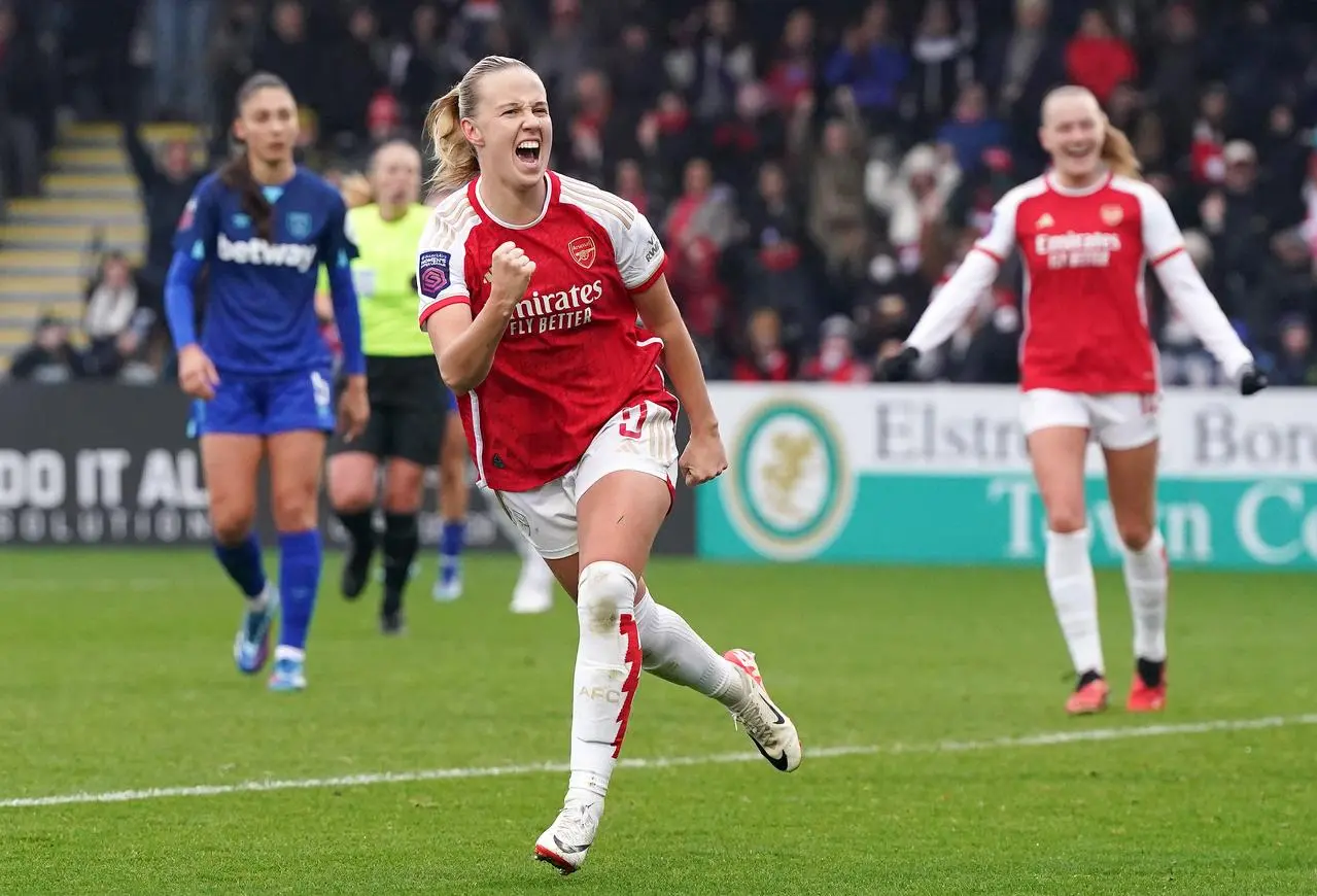 Mead celebrates scoring for Arsenal at the weekend (Nick Potts/PA)