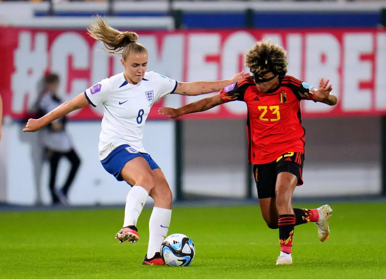 England’s Georgia Stanway and Belgium’s Kassandra Missipo battle for the ball on Tuesday (Rene Nijhuis/PA)
