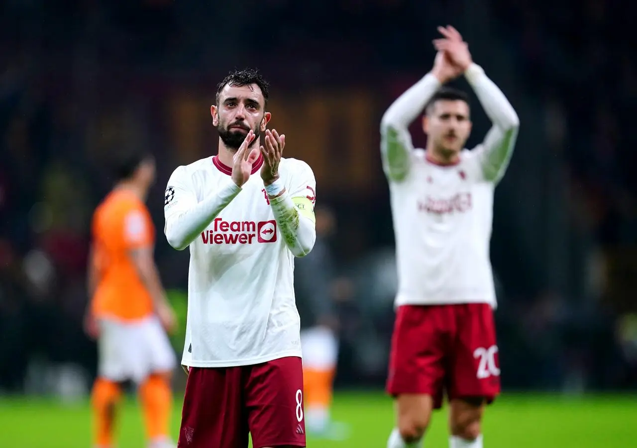 Manchester United’s Bruno Fernandes applauds the fans (Nick Potts/PA)