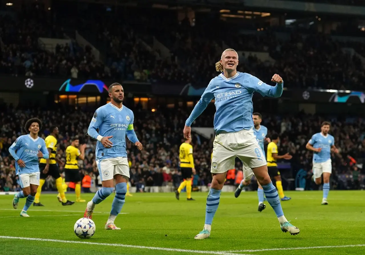 Erling Haaland celebrates his first goal