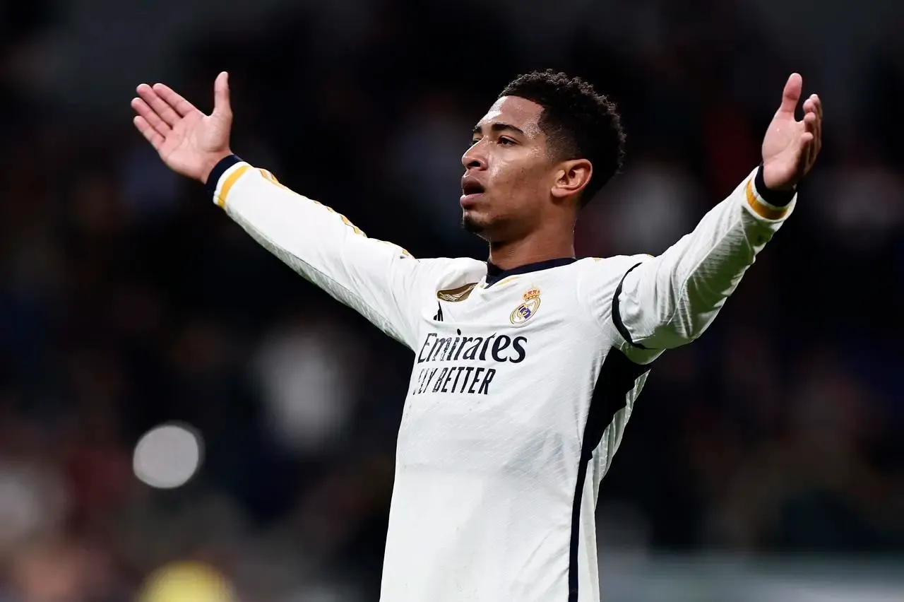 Real Madrid's Jude Bellingham celebrates his opener against Villarreal